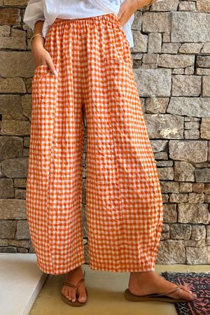 Nonni Gingham Relaxed Barrel Pant Carrot